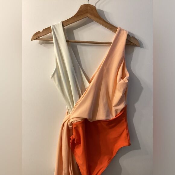Paper LONDON Colorblock Orange Cream Swimsuit with‎ Wrap Detail Size - Picture 7 of 16